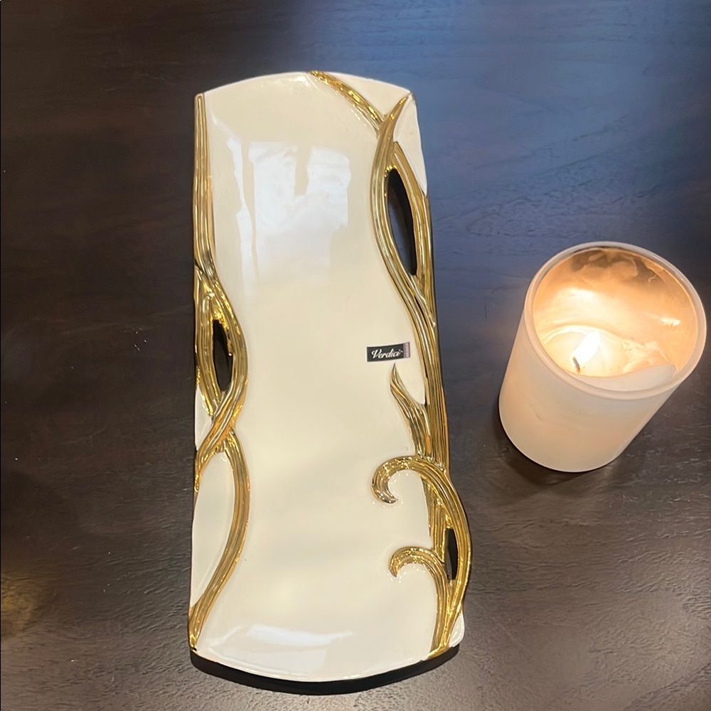 Vietri Gold and Cream Decorative Tray New elegant